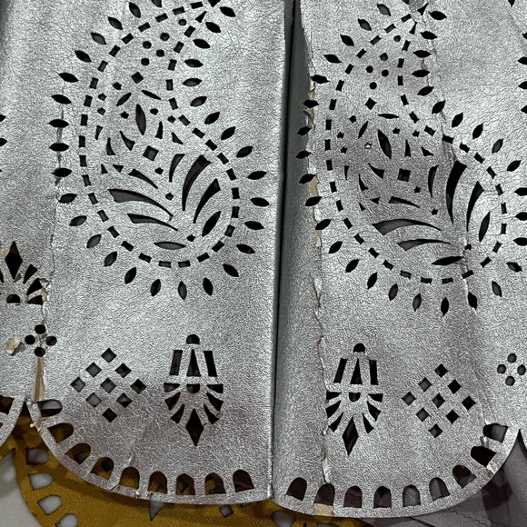 Imperfect Silver Vegan Leather Skirt with Laser-Cut Hem - Picture 8 of 12